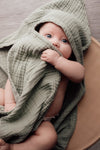 Muslin baby hooded bathtowel Green